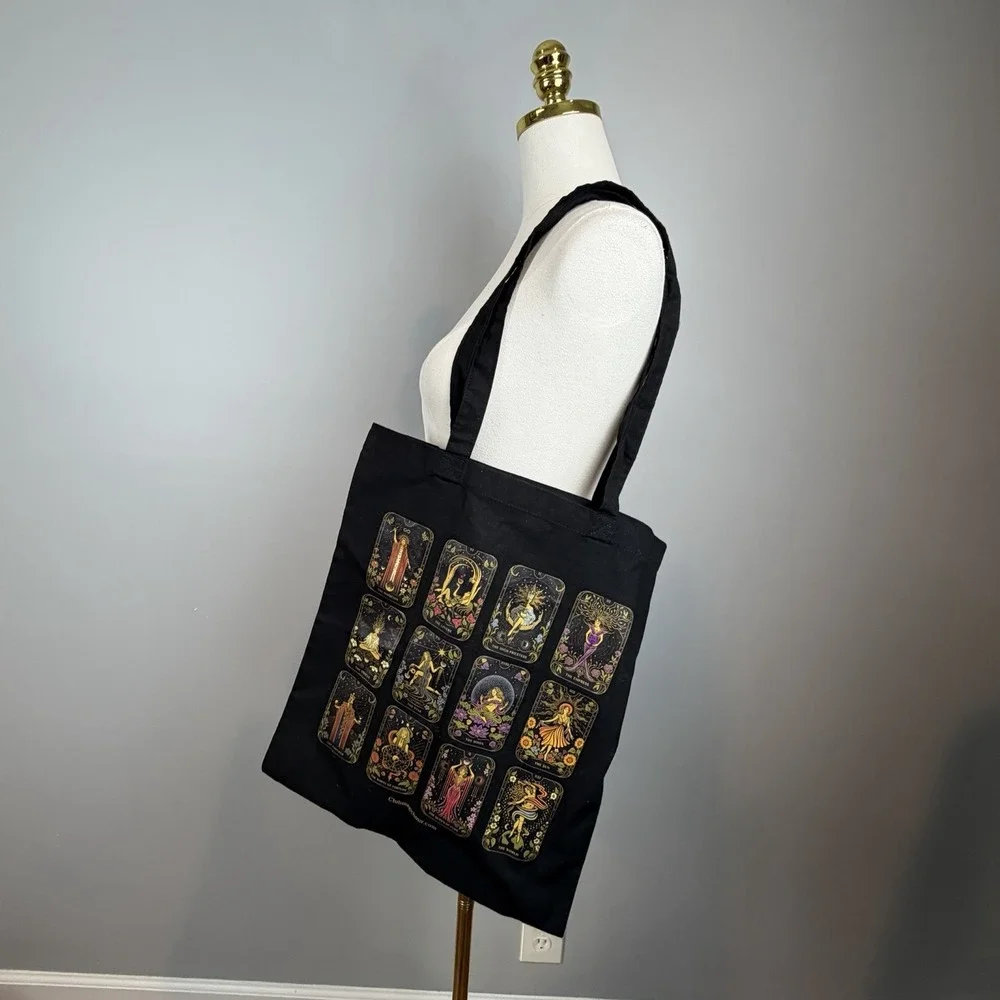 Club Magic Hour Tarot Card Tote Bag Black Cotton Astrology Witchy Occult